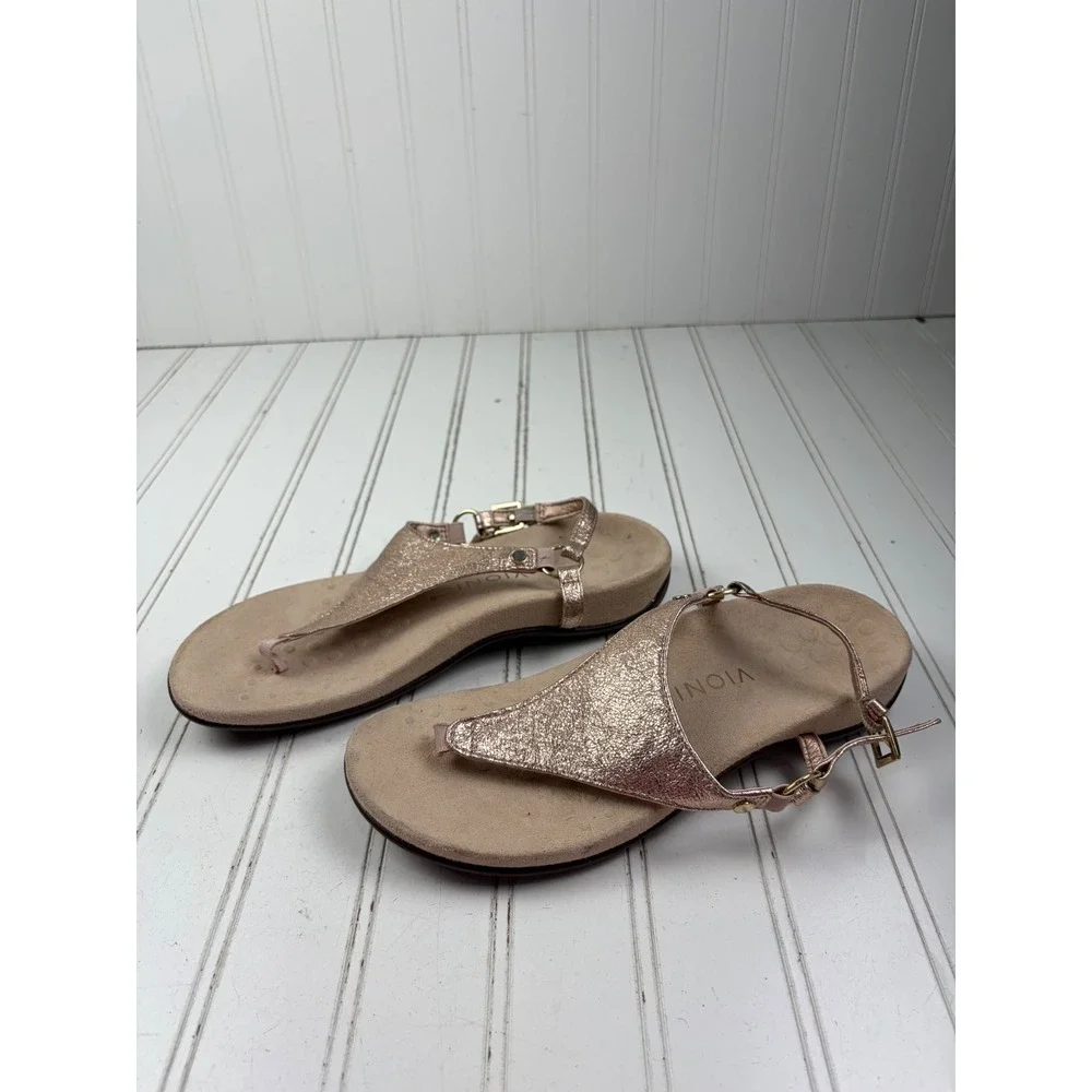Vionic Kirra Rose Gold Metallic Leather Sandals Women's Size 7